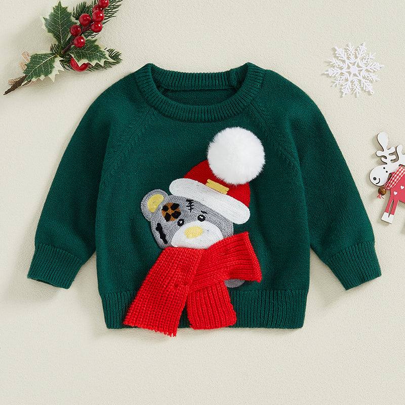 Christmas Bear Embroidered Knit Sweater