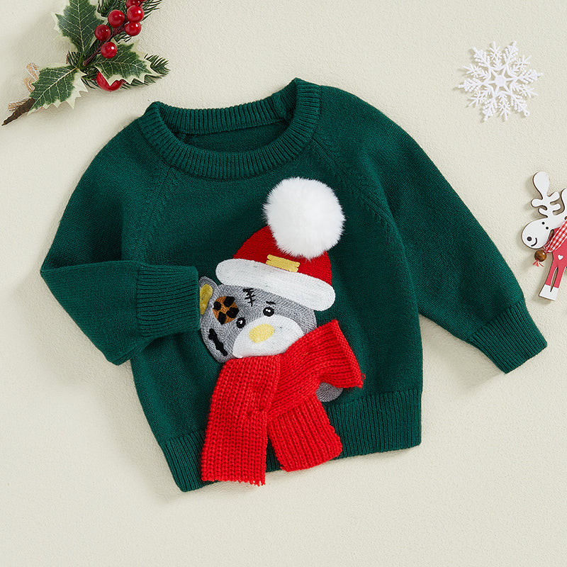 Christmas Bear Embroidered Knit Sweater