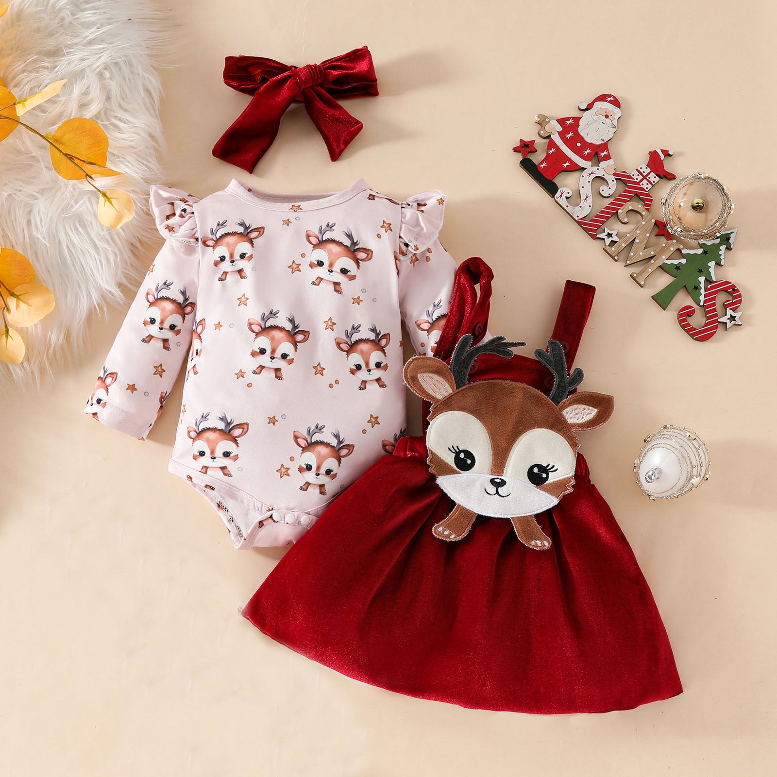 3PCS Christmas Baby Girl Outfit Set