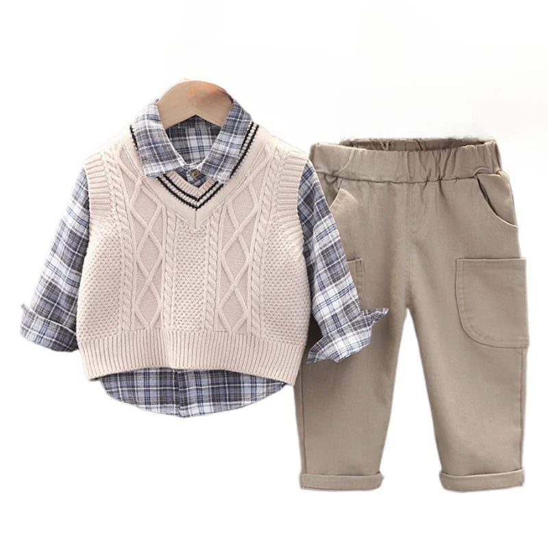 Baby Boys Plaid Shirt, Vest & Pants 3-Piece Set