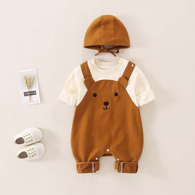 Super Cute Bear Face Baby Romper with Cap