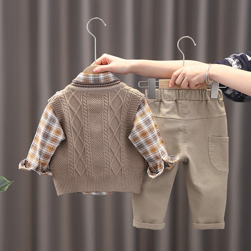 Baby Boys Plaid Shirt, Vest & Pants 3-Piece Set