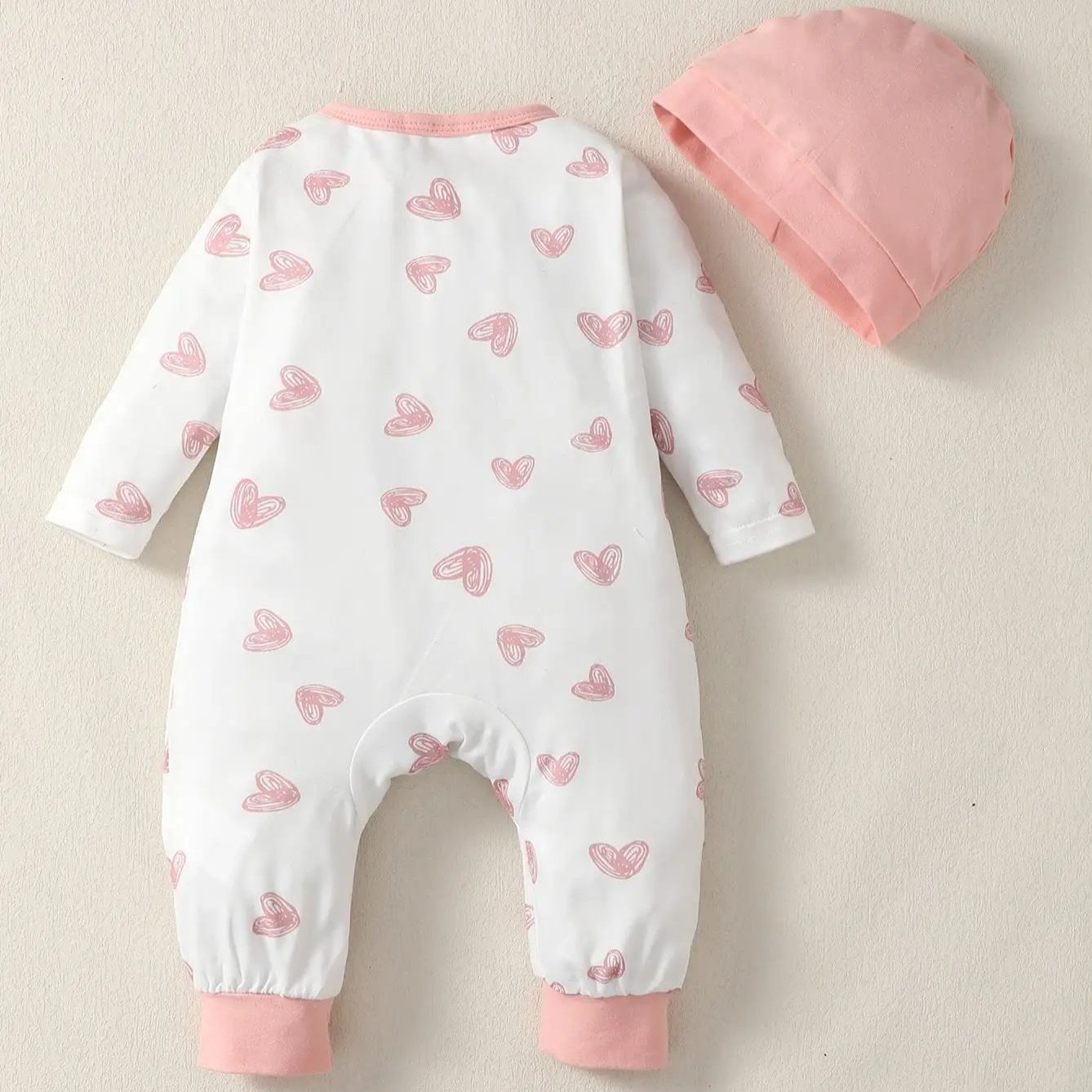 Love Print Jumpsuit with Bow Cap for Baby Girls