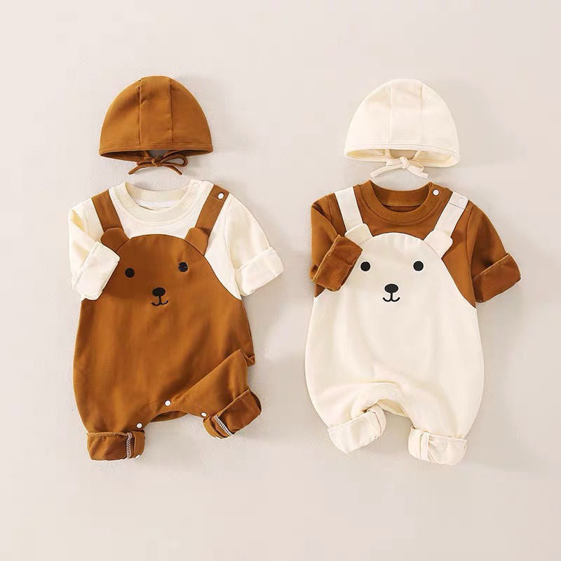 Super Cute Bear Face Baby Romper with Cap