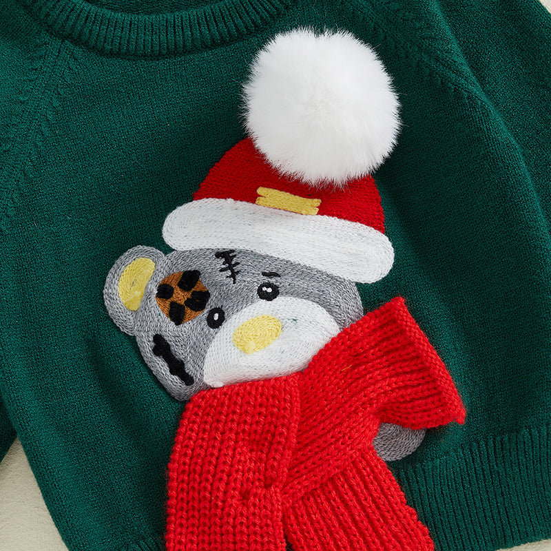 Christmas Bear Embroidered Knit Sweater