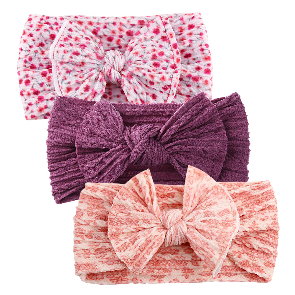 3-Pack Daisy Print Baby Bow Headband Set