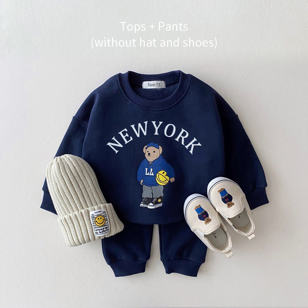 2PCS Cotton Bear Print Long Sleeves + Pants Set