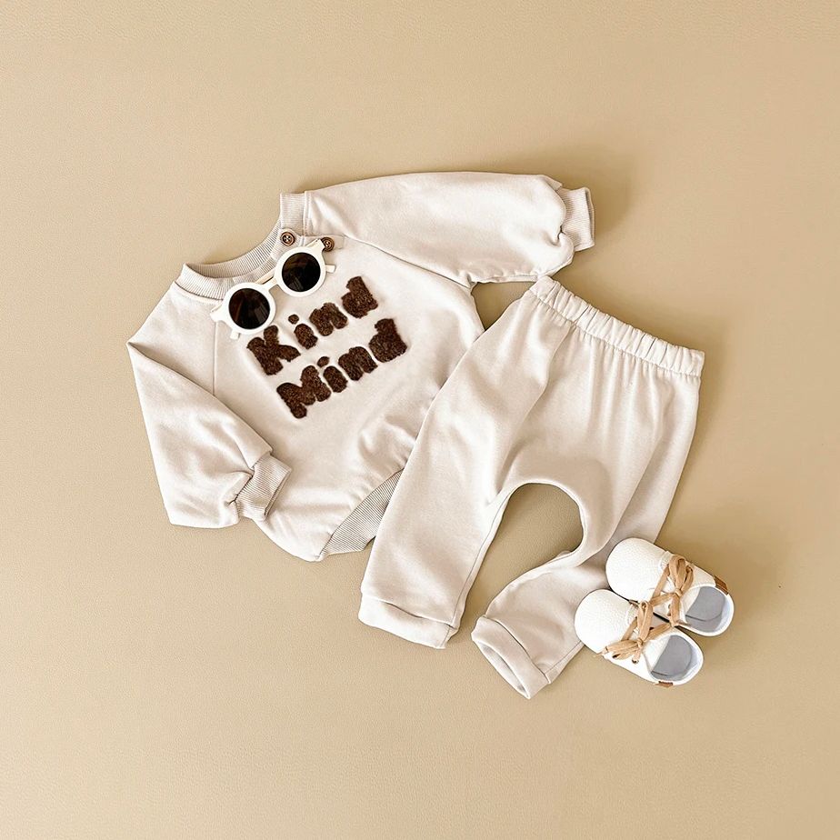 Korean Infant Cotton Letter Print Pullover Set