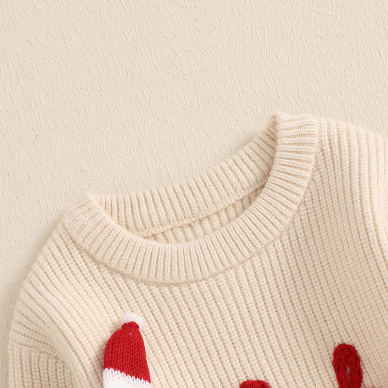 Christmas Santa Hat Embroidered Knit Sweater