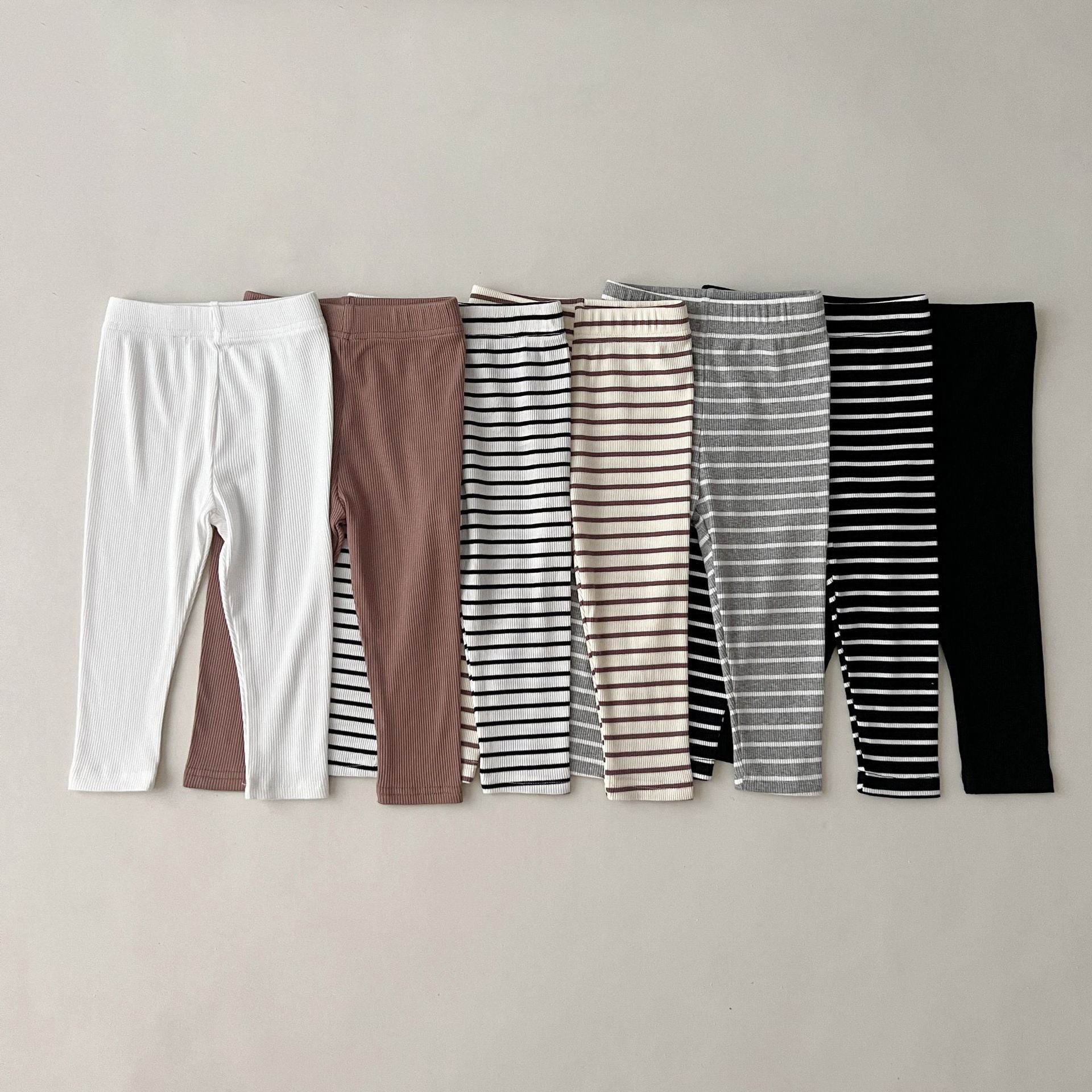 Ribbed Solid Striped Cotton Leggings