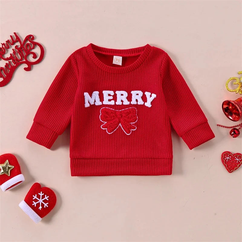 Festive Bow Embroidered Christmas Sweatshirt