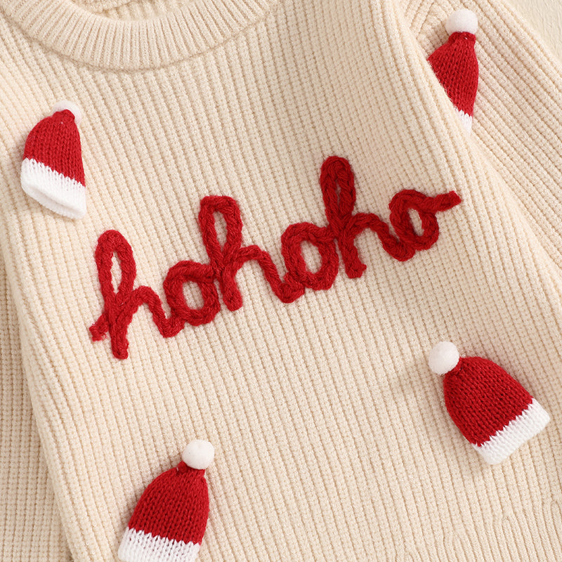 Christmas Santa Hat Embroidered Knit Sweater