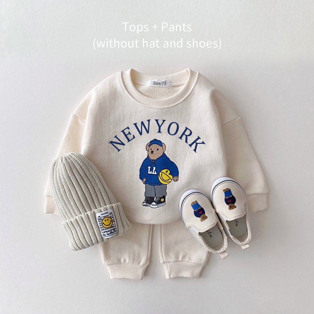 2PCS Cotton Bear Print Long Sleeves + Pants Set