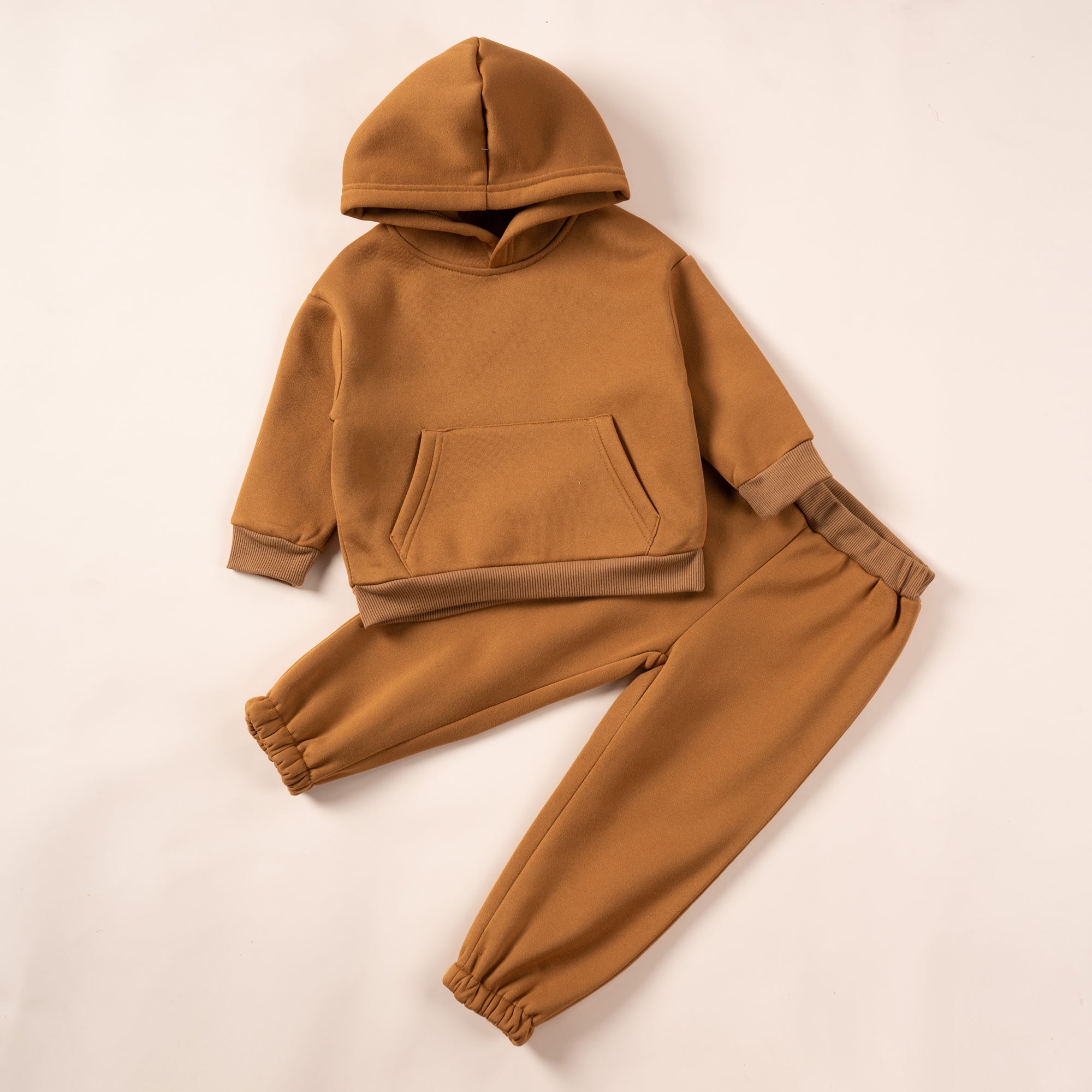 Solid Plush Sweater & Hoodie Sports Set