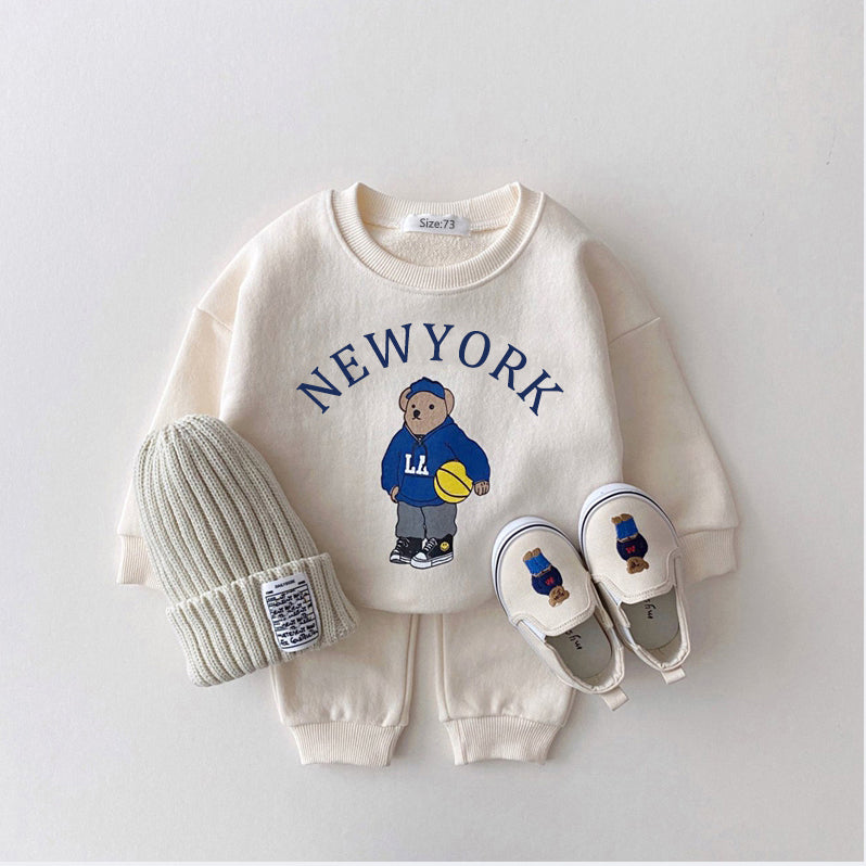 2PCS Cotton Bear Print Long Sleeves + Pants Set