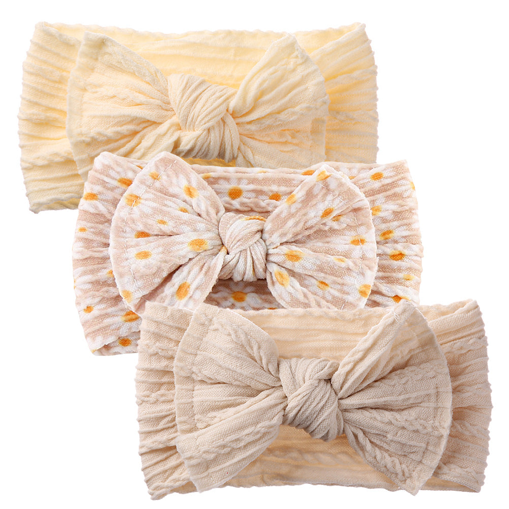 3-Pack Daisy Print Baby Bow Headband Set