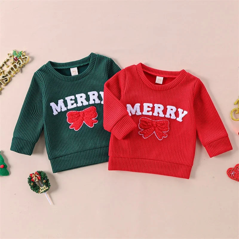 Festive Bow Embroidered Christmas Sweatshirt