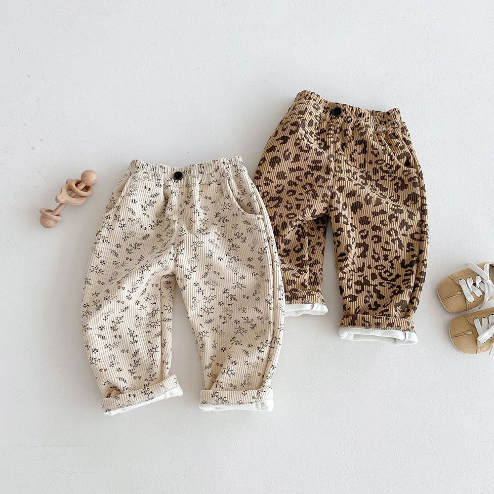 Thickened Fleece Lined Floral & Leopard Print Baby Pants