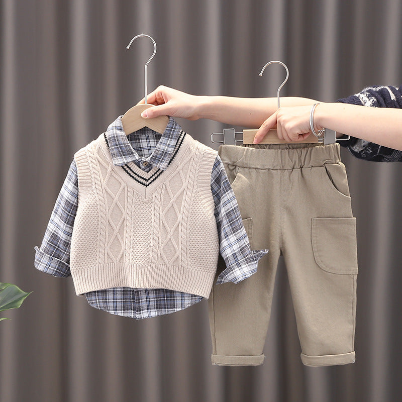 Baby Boys Plaid Shirt, Vest & Pants 3-Piece Set