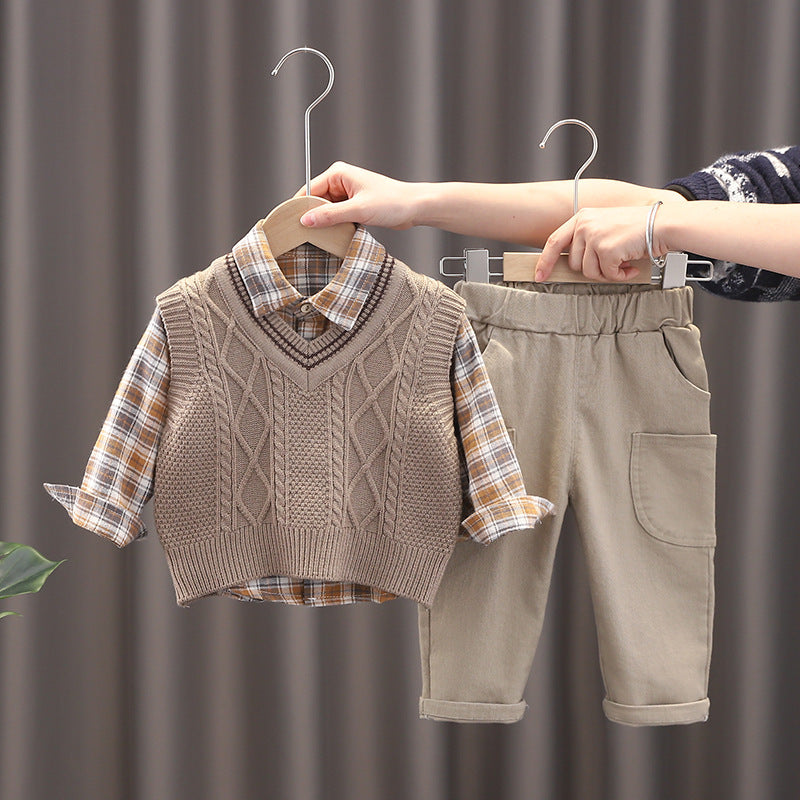 Baby Boys Plaid Shirt, Vest & Pants 3-Piece Set