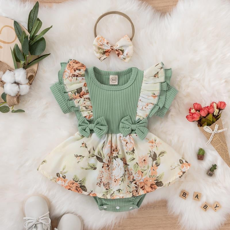 Baby Girl Striped Jumpsuit Dress with Bowknot