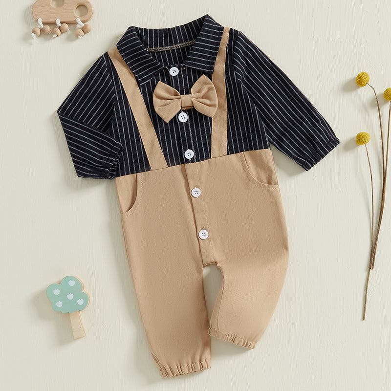 Baby Boy Stripe Print Two-Piece Gentleman Romper