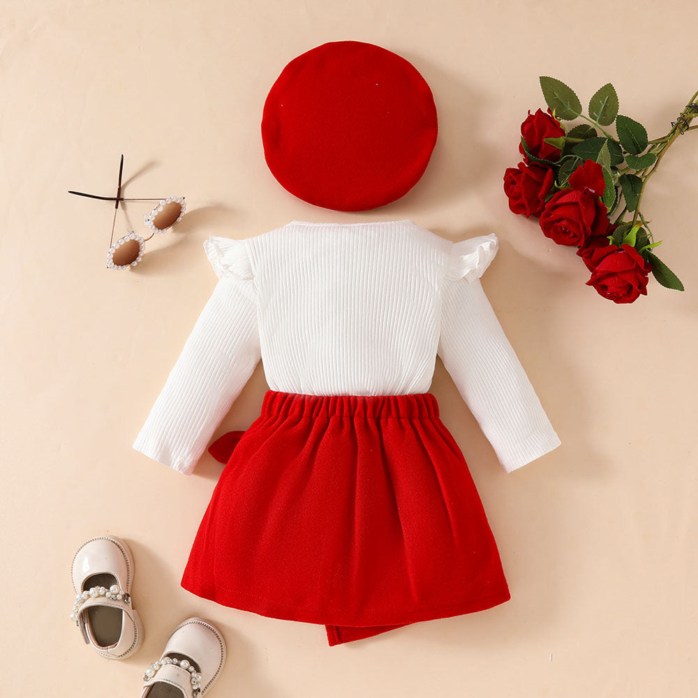 3-Piece Toddler Christmas Outfit with Bow Top and Skirt